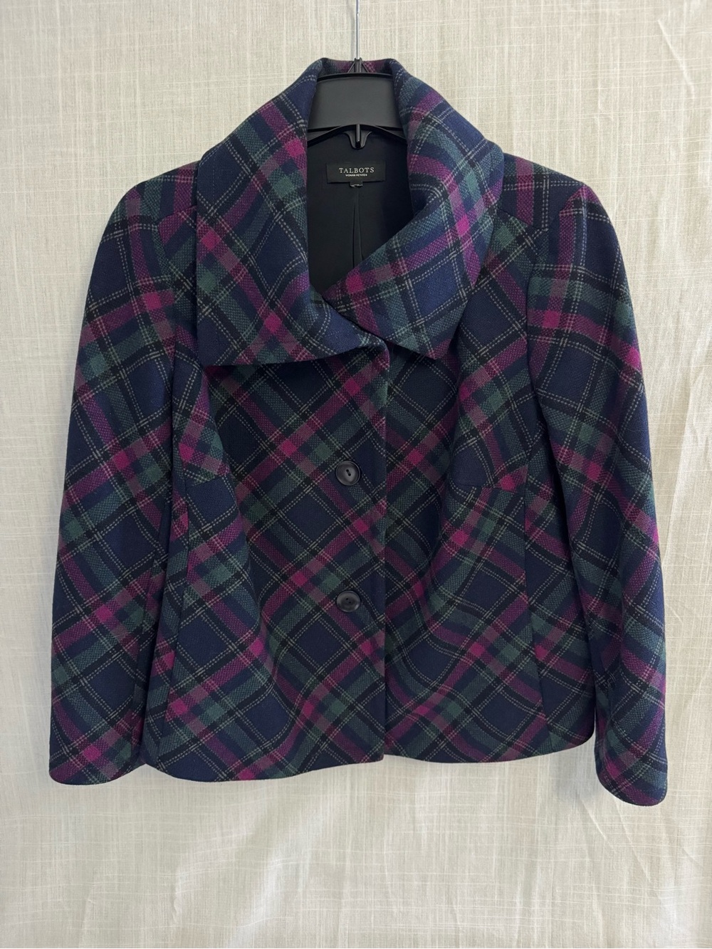 Wool Blend Plaid Button Front Jacket Talbots Woman Petites